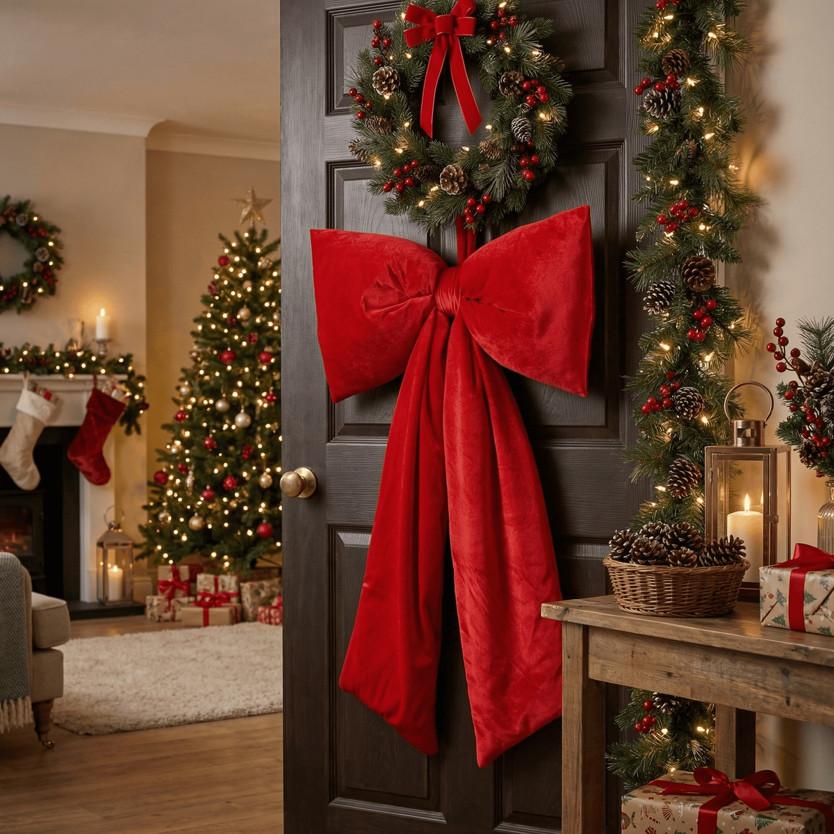 Decorative bow "Festive Welcome" large red – 115x80 cm