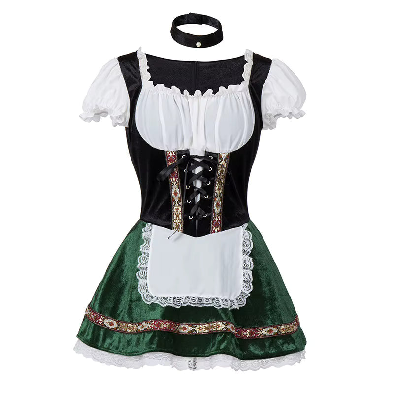 Women's Oktoberfest Dirndl Plus Size, Lace-up Bodice with Puff Sleeves