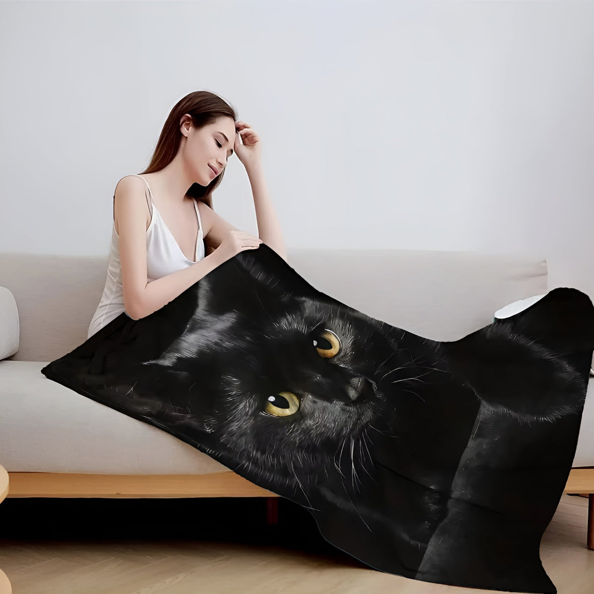 CozyBlanket Throw Blanket Cat Motif, Ultra-soft Flannel