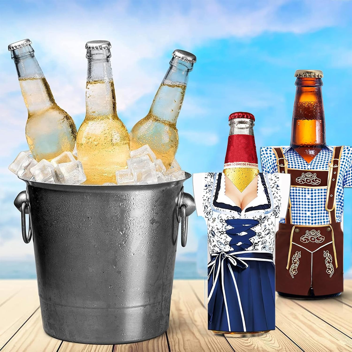 Oktoberfest Bottle Cooler 6-piece set, Dirndl & Lederhosen design neoprene