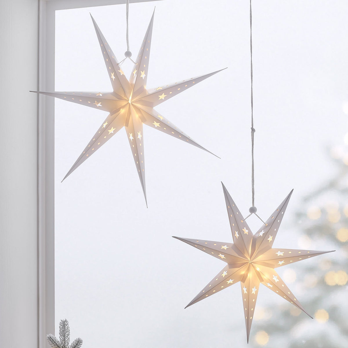 LED Paper Stars Set of 3 – Warm White, Timer Function