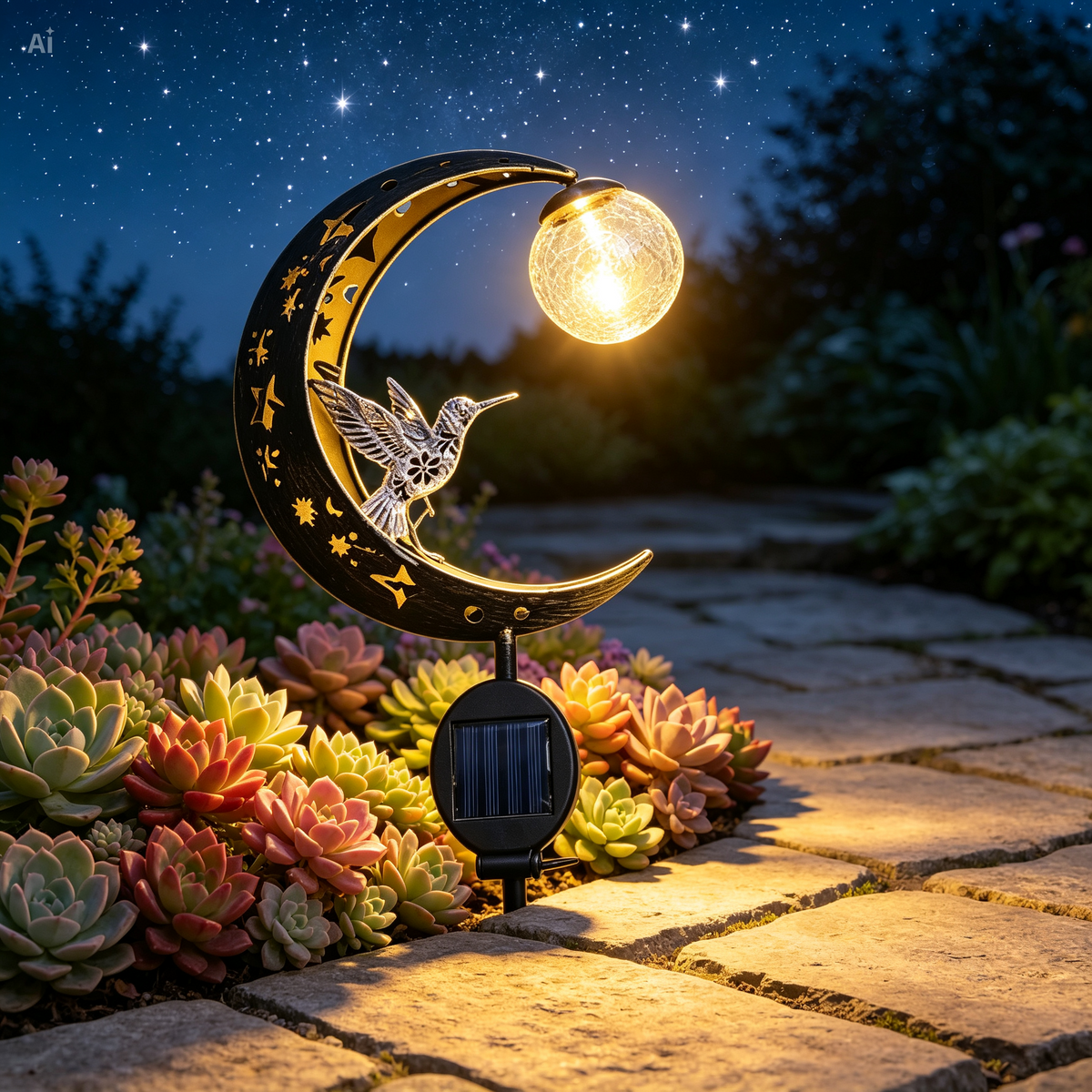 SolarBird – Solar-powered crescent garden light with bird design