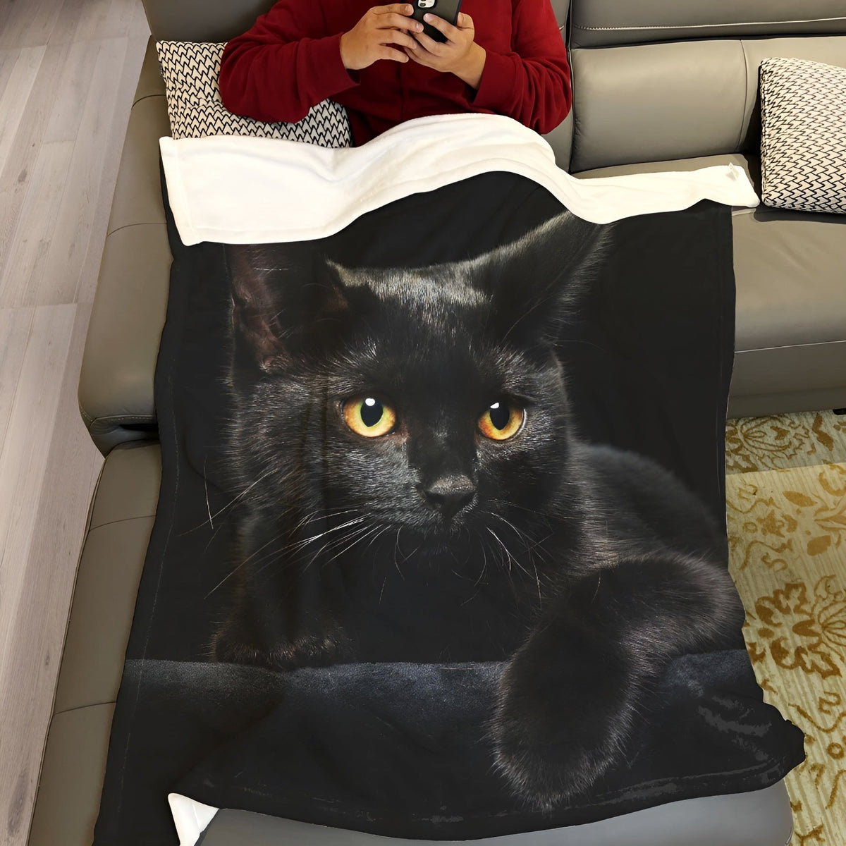 CozyBlanket Throw Blanket Cat Motif, Ultra-soft Flannel