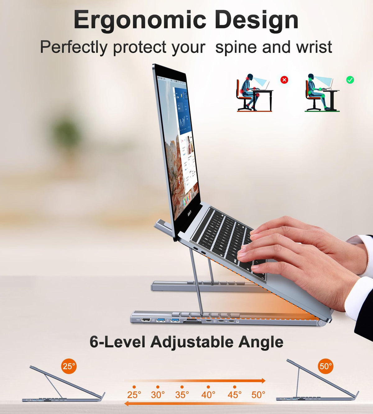 HubStand – Foldable laptop stand with multi-port hub