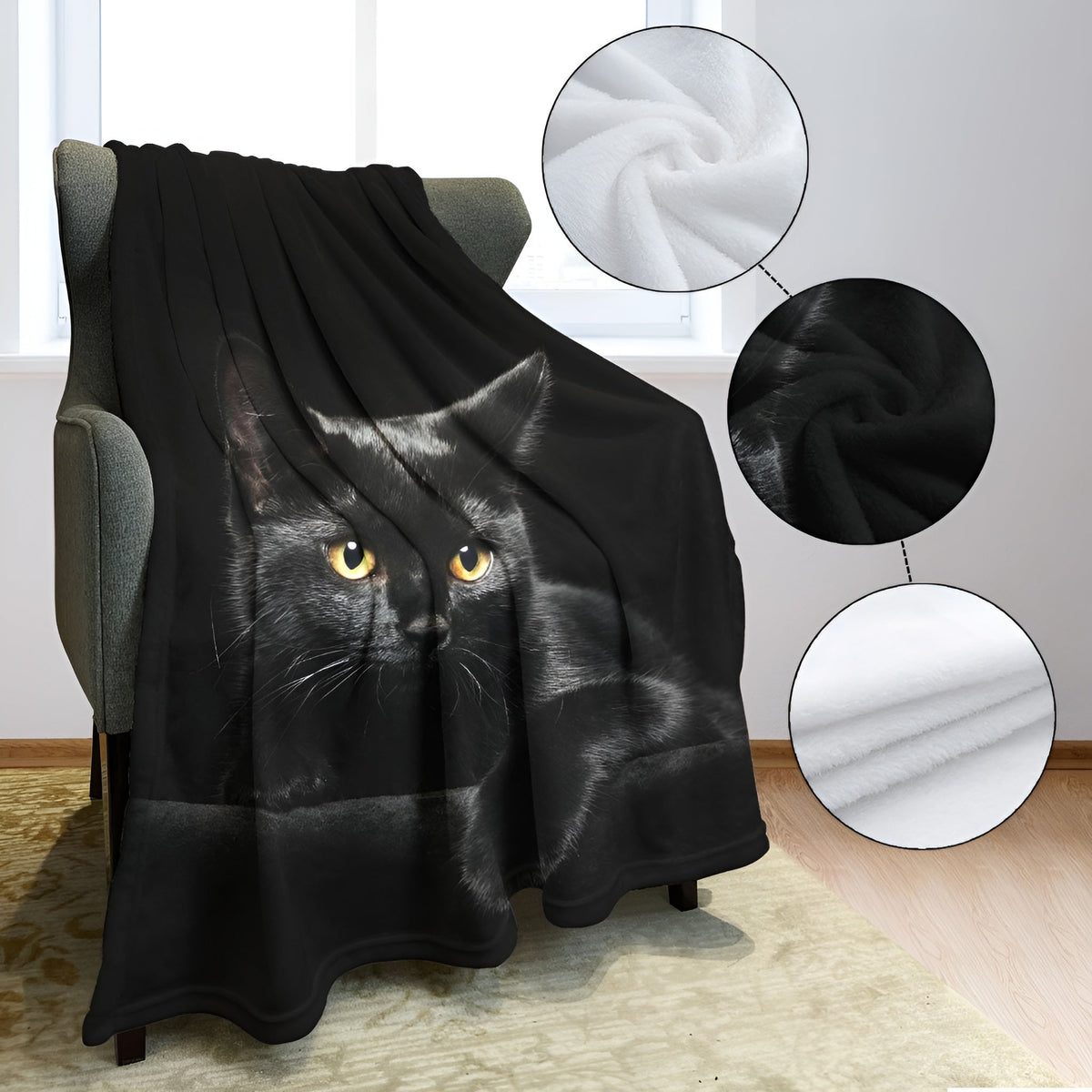 CozyBlanket Throw Blanket Cat Motif, Ultra-soft Flannel