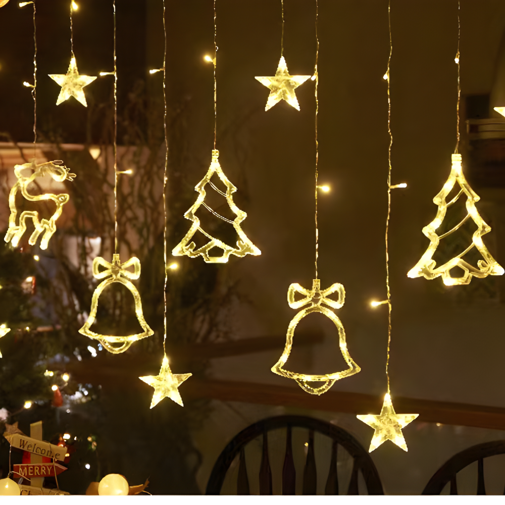 LED Star Curtain Lights – Warm White, Timer Function