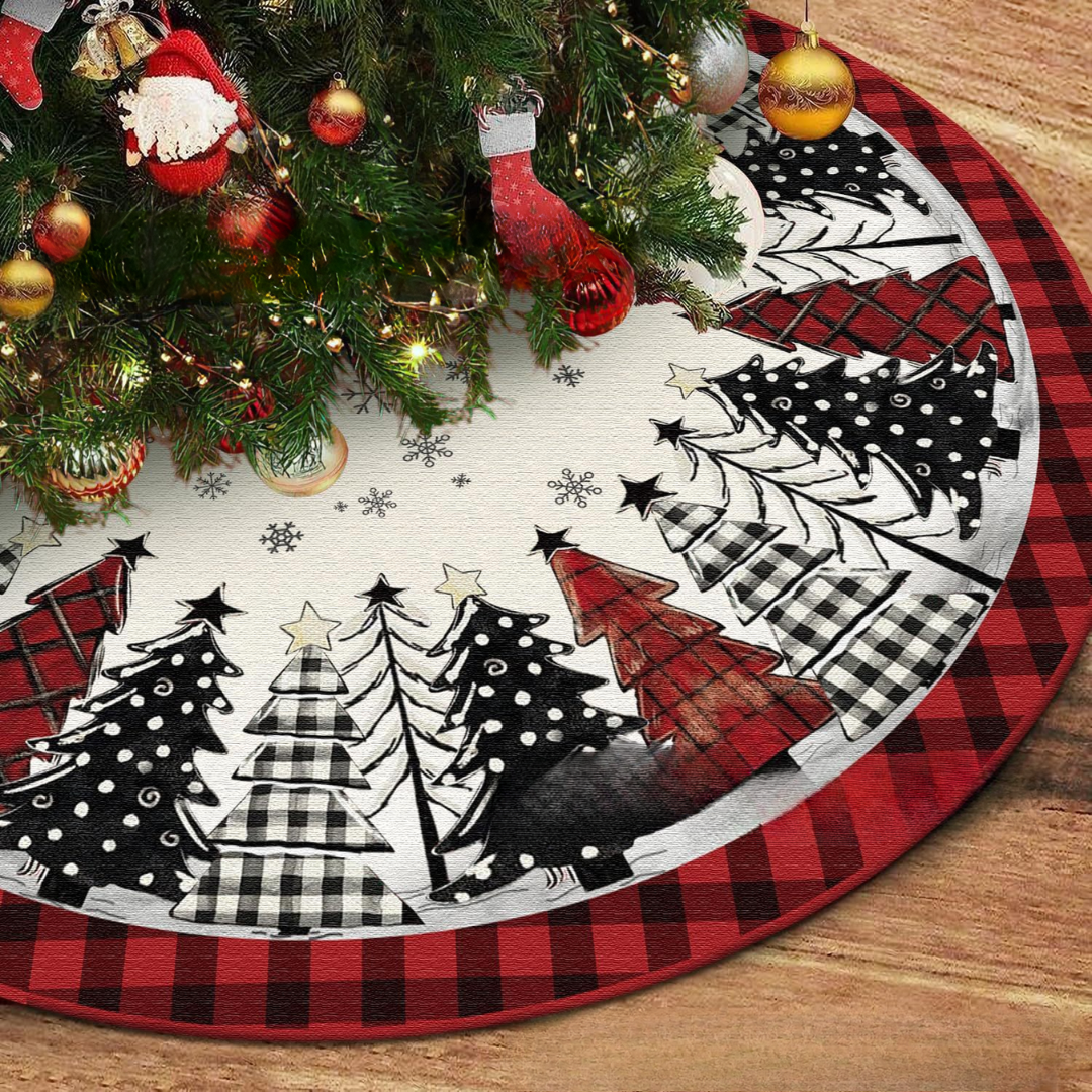 Round Patchwork Christmas Tree Skirt – Padded Christmas Tree Mat