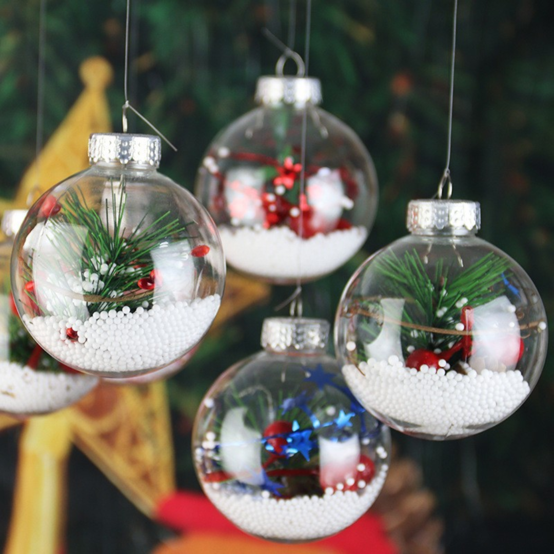 Transparent Plastic Christmas Baubles – Set of Fillable Craft Ornaments