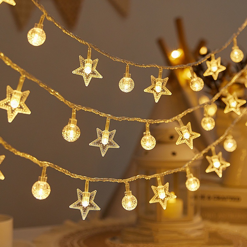 LED Star String Lights – Flexible Silver Wire, Warm White