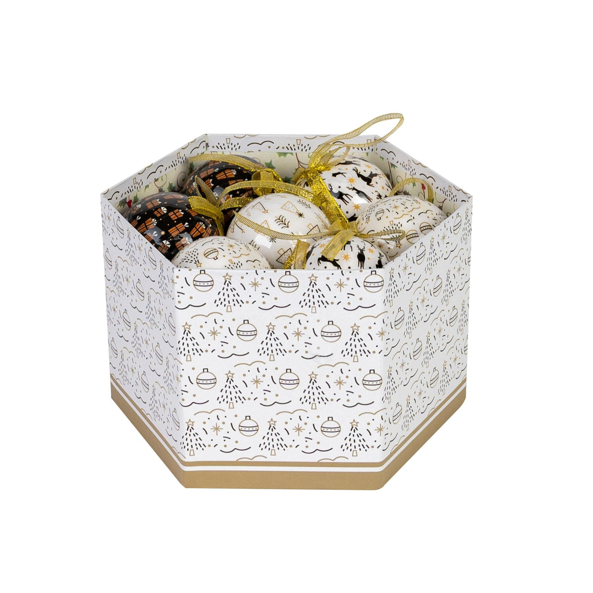 "Modern X-Mas" bauble box, 15-piece – Black/White/Gold