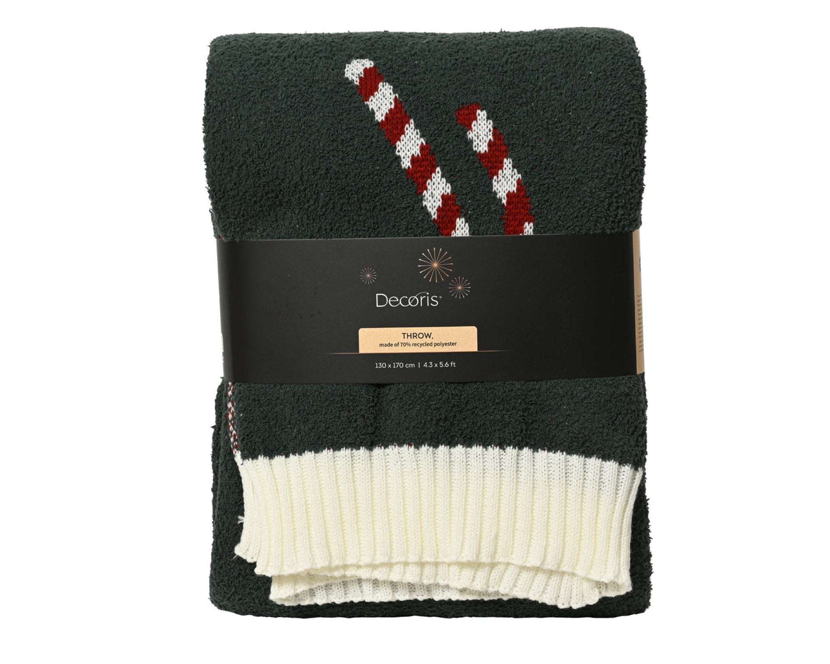 "Candy Cane" Throw Blanket – Green/Red/White 170x130 cm