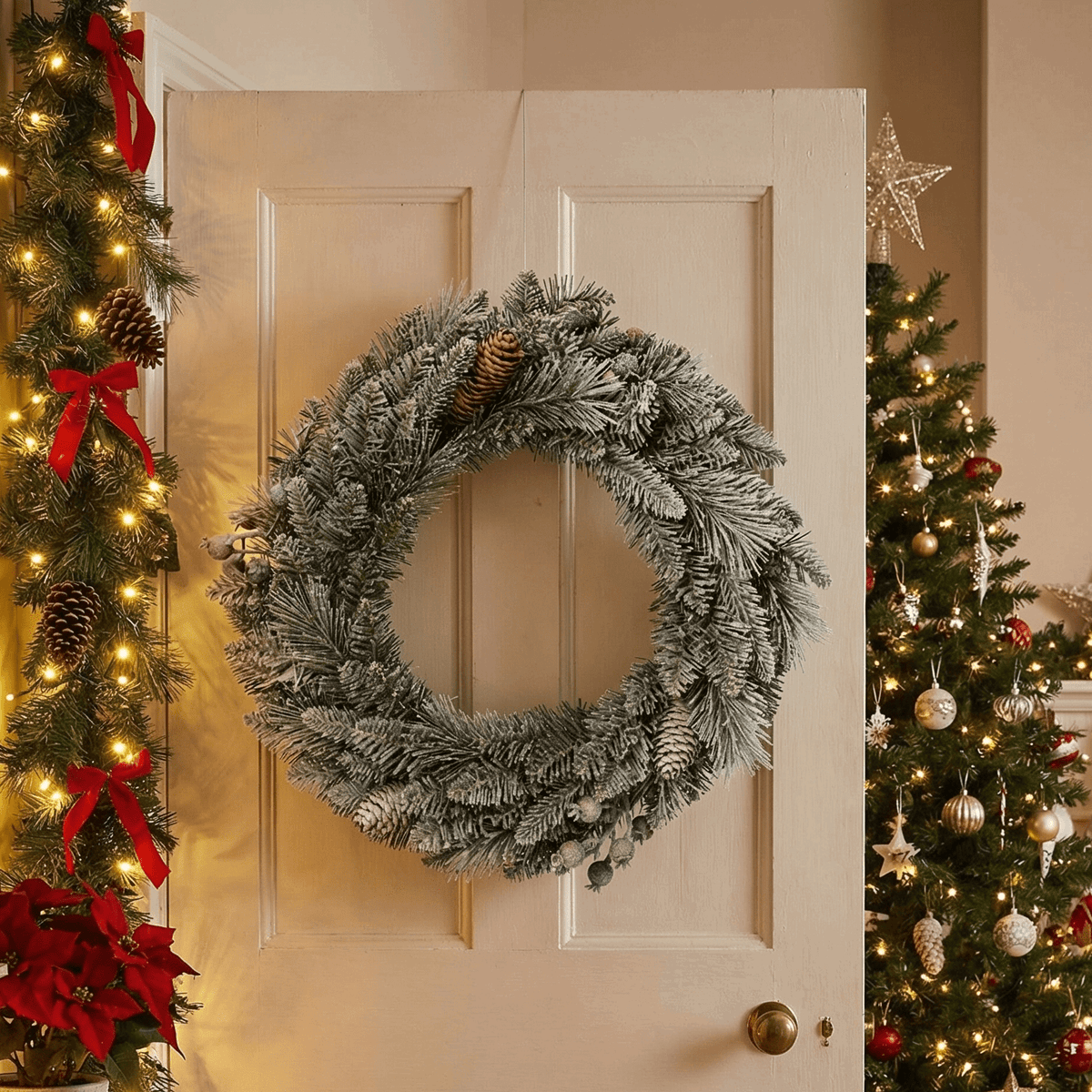 Fir wreath, green, snow-dusted – indoor, 50 cm