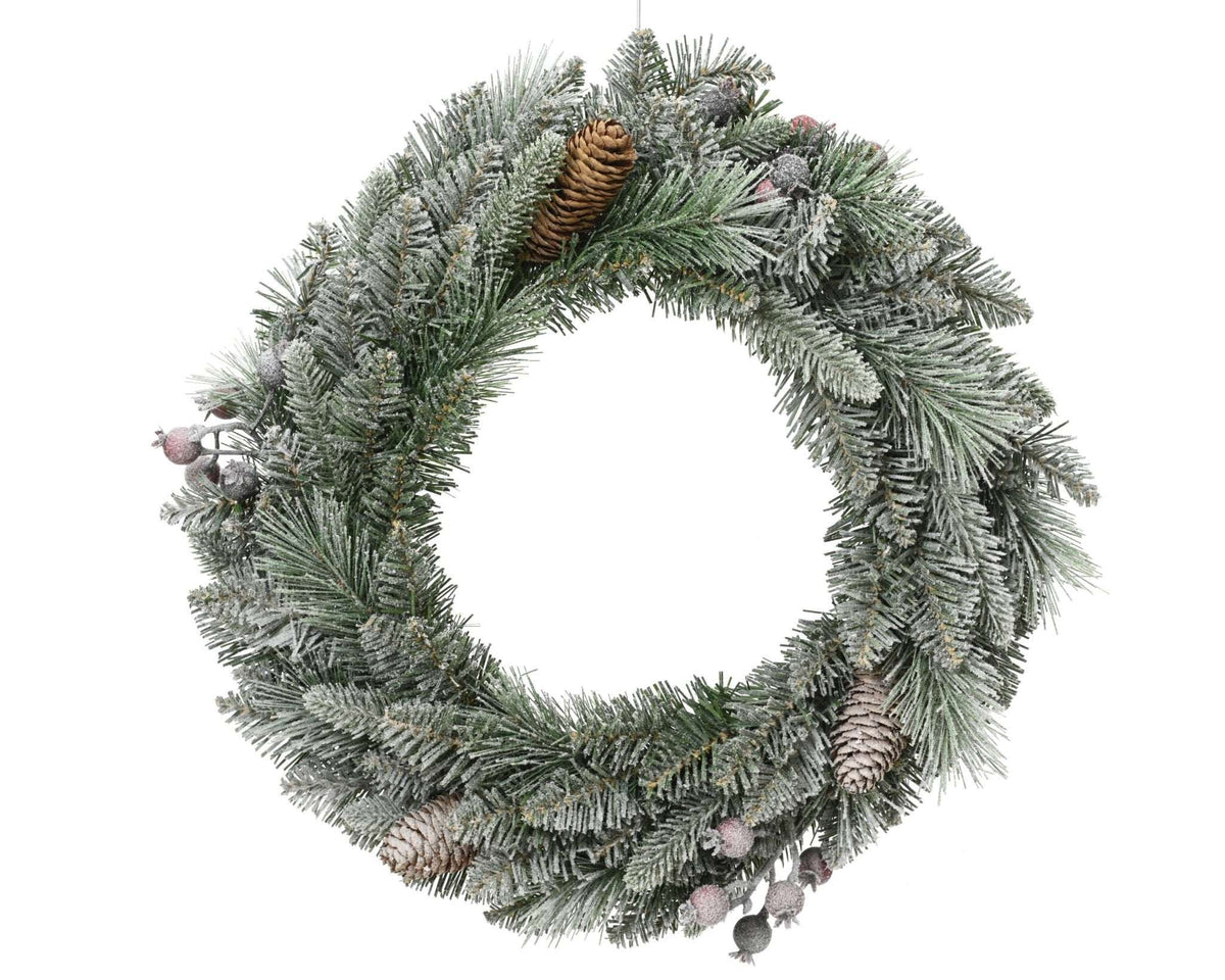 Fir wreath, green, snow-dusted – indoor, 50 cm