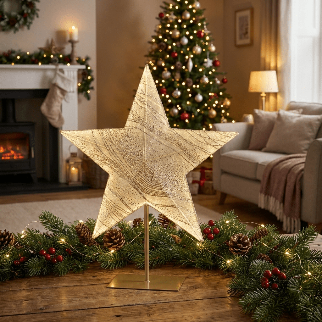 Christmas star with LED lighting – 2-piece value set