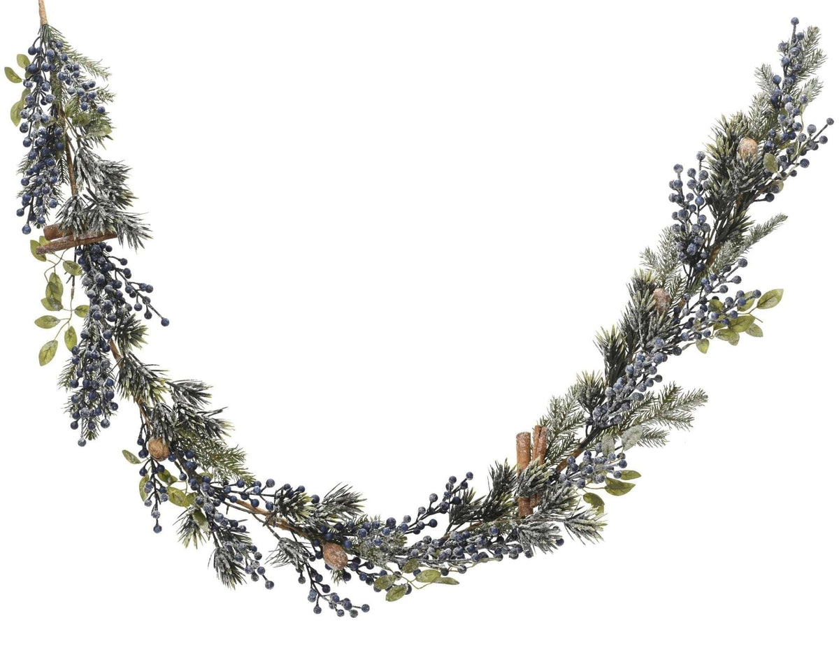 Wintry fir garland with blue berries – 180 cm
