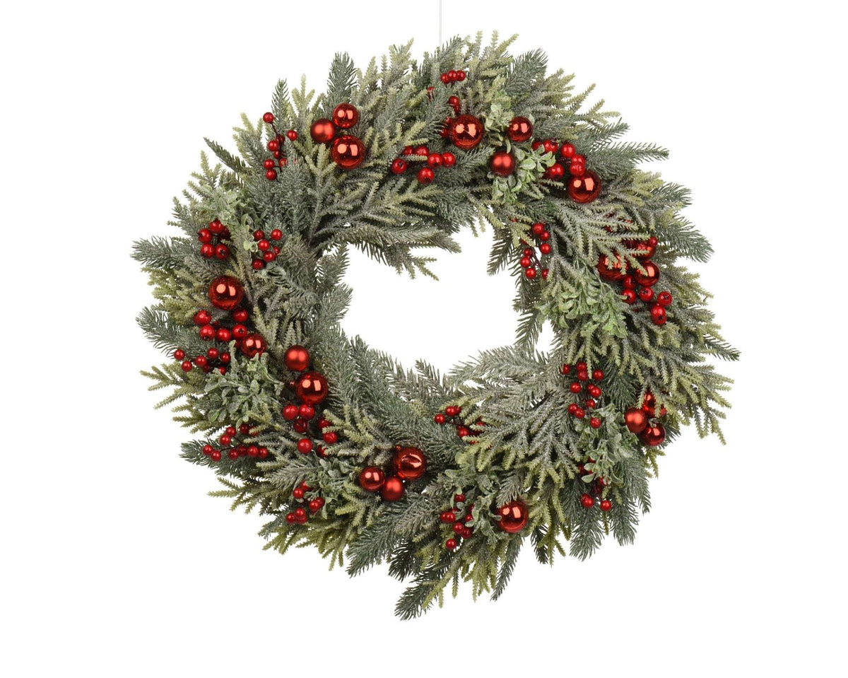 Large wintry wreath with red berries – indoor 60 cm