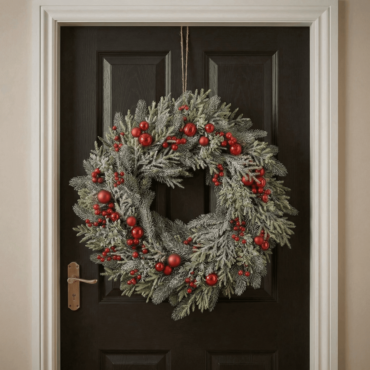 Large wintry wreath with red berries – indoor 60 cm