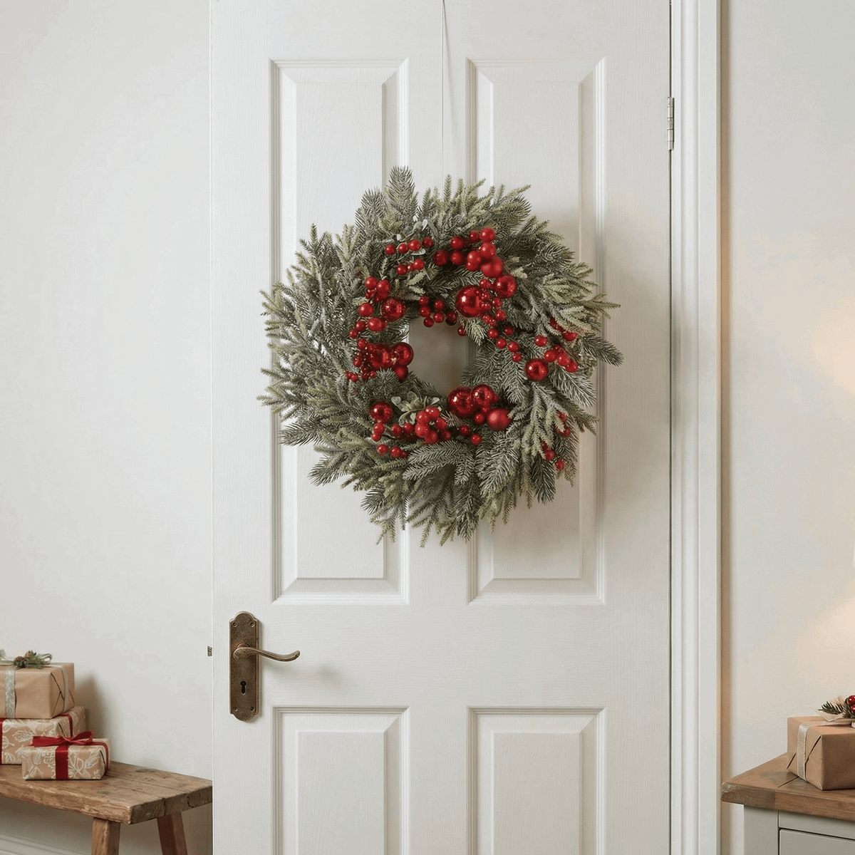 Wintry wreath with red berries small – indoor 40 cm